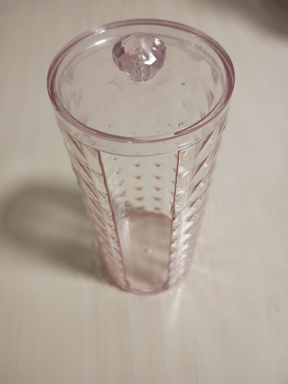 Pink Acrylic Lidded Cotton Round Holder